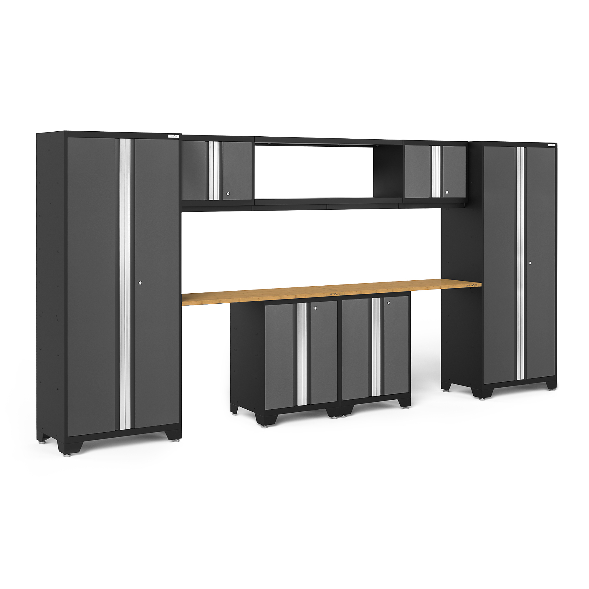 NewAge Products, Bold Series Gray 9-Pc. Steel Garage Cabinet Set, Width 156 in, Height 77.25 in, Depth 18 in, Model# 50681
